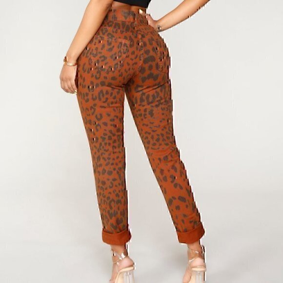 NEW NWT FASHION NOVA Animalistic Skinny Jeans Brown Cheetah Leopard High Waisted - Picture 3 of 11